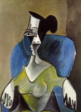  Cubismo Arte - Femme assise dans un fauteuil bleu 1962 Cubismo